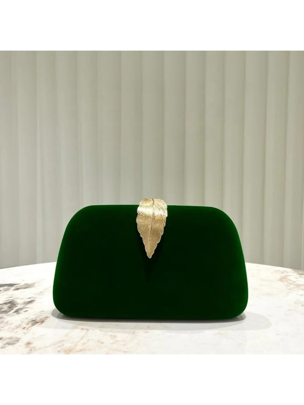 👜Women's Green Banquet Bag Dinner Elegant Clutch With Metallic Leaves Clasp